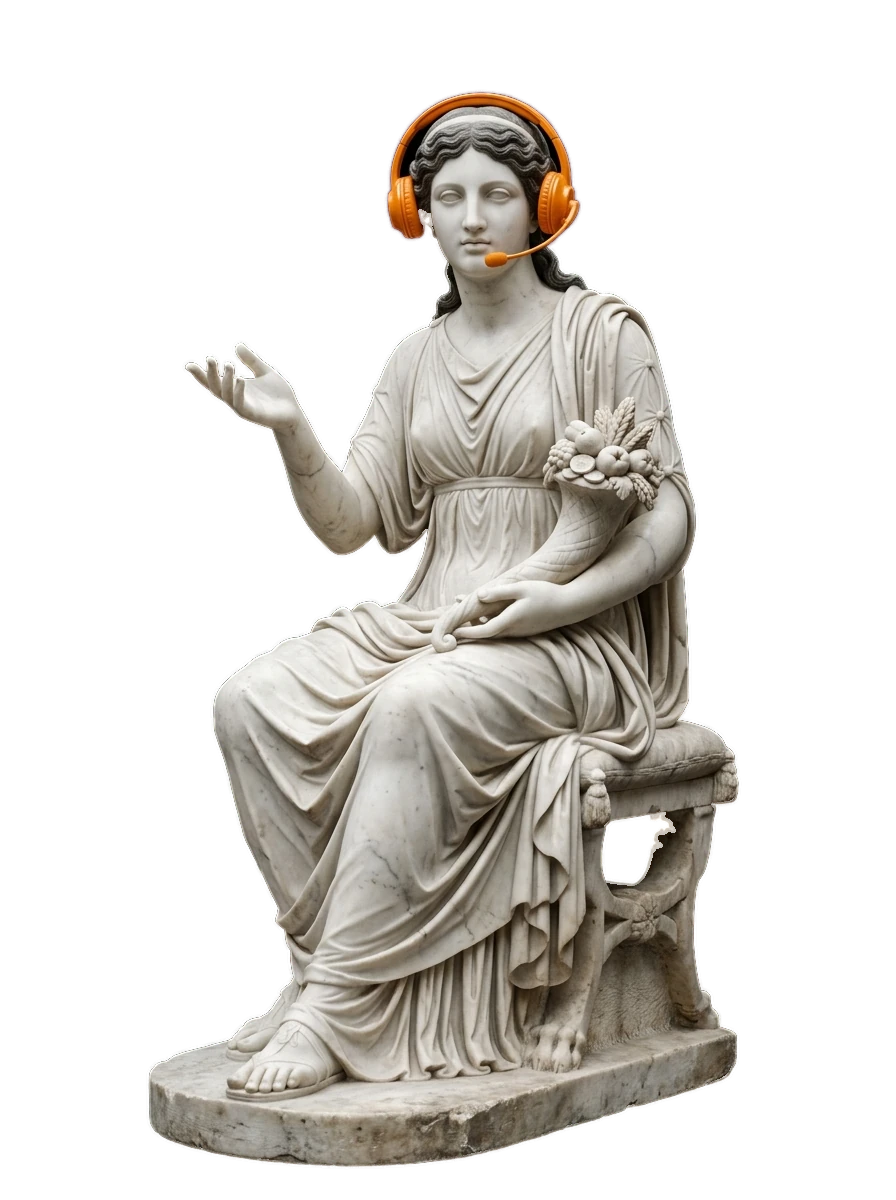 Le domande sulla gestione Amazon: statua con cuffie arancioni